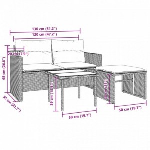 3 részes fekete polyrattan kerti ülőgarnitúra párnával