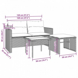 3 részes barna polyrattan kerti ülőgarnitúra párnával