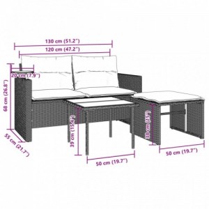 3 részes világosszürke polyrattan kerti ülőgarnitúra párnával