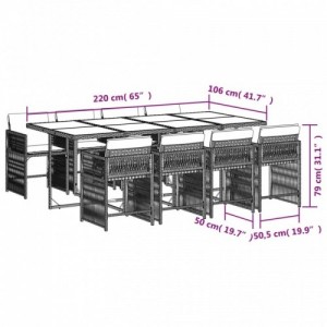 9 részes szürke polyrattan kerti étkezőgarnitúra párnával