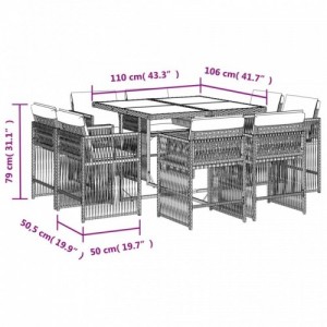 9 részes barna polyrattan kerti étkezőgarnitúra párnákkal