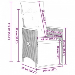 5 részes fekete polyrattan kerti bisztrógarnitúra párnákkal