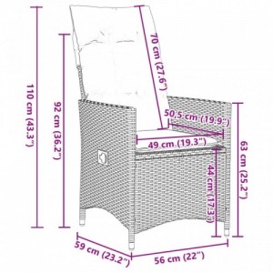 9 részes szürke polyrattan kerti bisztrógarnitúra párnákkal