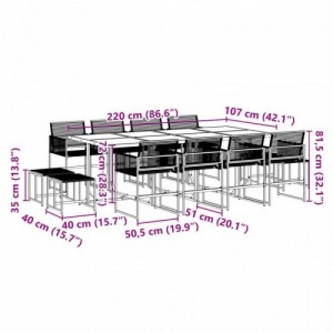 13 részes fekete polyrattan kerti étkezőgarnitúra