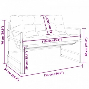 Antracitszürke acél kerti pad párnával 113 cm