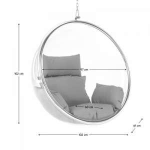 Függő fotel, átlátszó|ezüst|szürke, BUBBLE NEW TYP 1