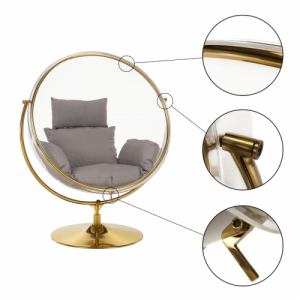Függő fotel állvánnyal, átlátszó|arany|szürke, BUBBLE NEW TYP 2