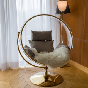 Függő fotel állvánnyal, átlátszó|arany|szürke, BUBBLE NEW TYP 2