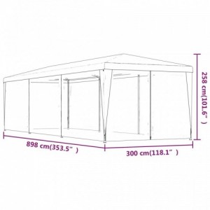 Zöld HDPE rendezvénysátor 8 hálós oldalfallal 3x9 m