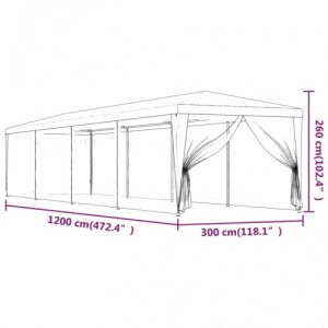 Antracitszürke HDPE rendezvénysátor 10 hálós oldalfallal 3x12 m