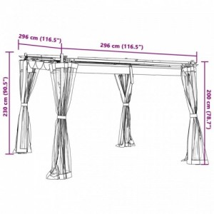 Antracitszürke acél pavilon hálós oldalakkal 3 x 3 m