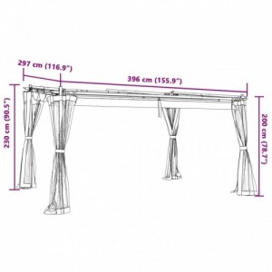 Antracitszürke acél pavilon hálós oldalakkal 4 x 3 m