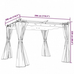 Krémszínű acél pavilon függönyökkel 3 x 3 m