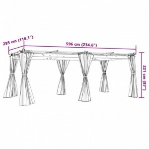 Krémszínű acél pavilon függönyökkel 6 x 3 m