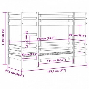 Tömör fenyőfa emeletes ágy matrac nélkül 90 x 190 cm