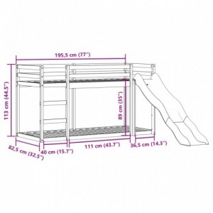 Fehér tömör fenyő emeletes ágy csúszdával és létrával 75x190 cm