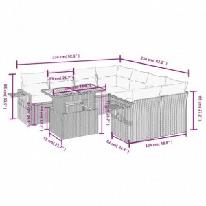 9 részes bézs polyrattan kerti ülőgarnitúra párnákkal