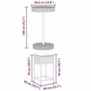 3 részes fekete polyrattan kerti bárszett párnával