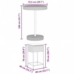 5 részes barna polyrattan kerti bárszett párnákkal