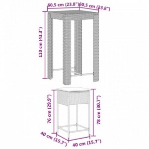 3 részes fekete polyrattan kerti bárszett párnával