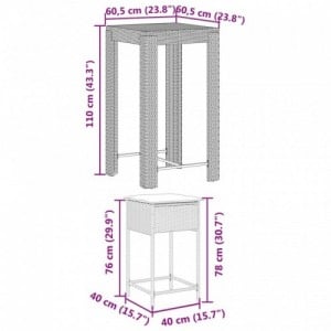 5 részes fekete polyrattan kerti bárszett párnával