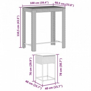 5 részes szürke polyrattan kerti bárszett párnákkal