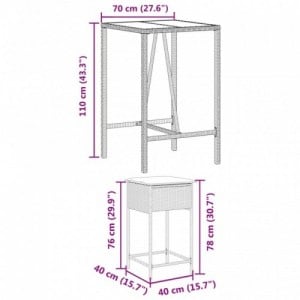 3 részes fekete polyrattan kerti bárszett párnával