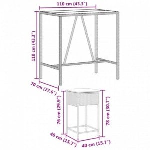 5 részes szürke polyrattan kerti bárszett párnákkal