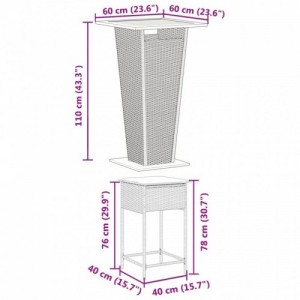 5 részes szürke polyrattan kerti bárszett párnákkal