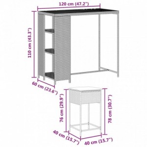 5 részes barna polyrattan kerti bárszett párnákkal