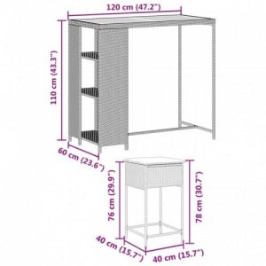 3 részes fekete polyrattan kerti bárszett párnával