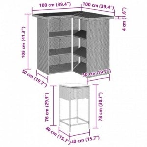 3 részes barna polyrattan kerti bárszett párnákkal