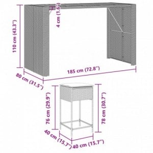 9 részes fekete polyrattan kerti bárszett párnával