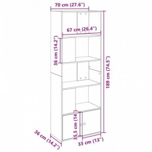 Betonszürke szerelt fa könyvespolc 70 x 36 x 189 cm