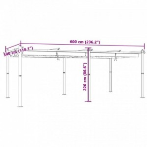 Antracitszürke alumínium kerti pavilon behúzható tetővel 3x6 m