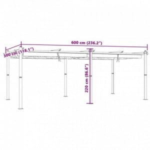 Tópszínű alumínium kerti pavilon behúzható tetővel 3 x 6 m