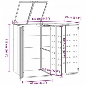 Fekete acél kerekes tároló 2 szemeteskukához 138 x 79 x 117 cm