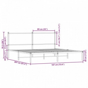 Füstös tölgy színű fém ágykeret matrac nélkül 180 x 200 cm