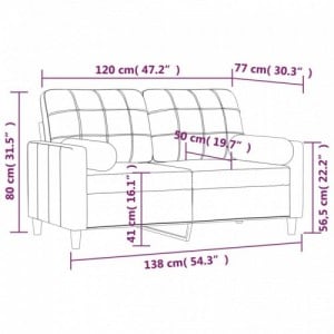 2 személyes sötétszürke szövet kanapé párnákkal 120 cm