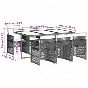 7 részes barna polyrattan kerti étkezőgarnitúra párnával