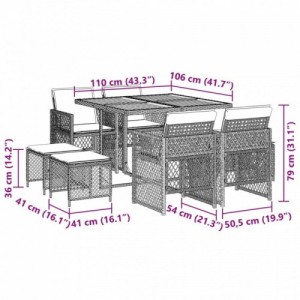 9 részes szürke polyrattan kerti étkezőgarnitúra párnával