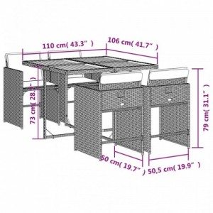 5 részes fekete polyrattan kerti étkezőgarnitúra párnákkal