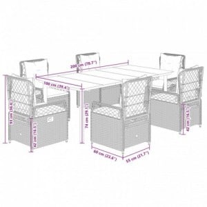 7 részes szürke polyrattan kerti étkezőgarnitúra párnával