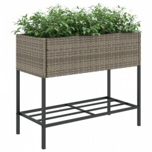 2 db szürke polyrattan kerti ültetőláda polccal 90 x 40 x 75 cm