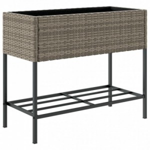 2 db szürke polyrattan kerti ültetőláda polccal 90 x 40 x 75 cm