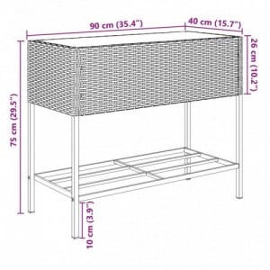 2 db szürke polyrattan kerti ültetőláda polccal 90 x 40 x 75 cm