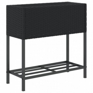 2 db fekete polyrattan kerti ültetőláda polccal 70 x 28 x 70 cm