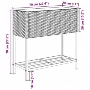 2 db fekete polyrattan kerti ültetőláda polccal 70 x 28 x 70 cm