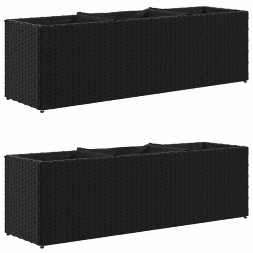 2 db fekete polyrattan kerti ültetőláda 3 cseréppel 105x30x32cm