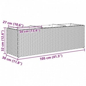 2 db fekete polyrattan kerti ültetőláda 3 cseréppel 105x30x32cm